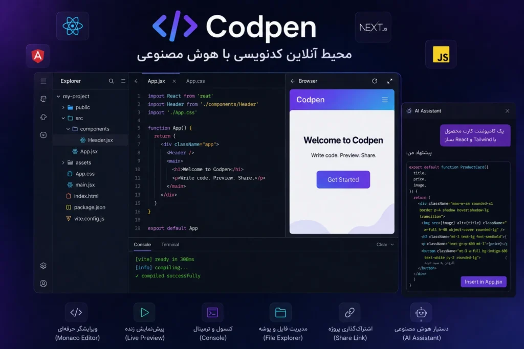 محیط آنلاین کدنویسی Codpen برای تمرین برنامهنویسی